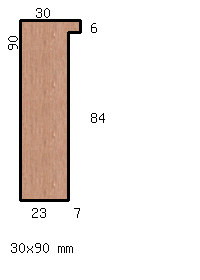 Profilskizze Eiche-Bilderrahmenleiste, 30 mm breit, 90 mm hoch