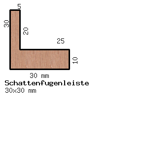 Buche Schattenfugenleiste 30mm hoch, 30mm breit, Ansicht 5mm