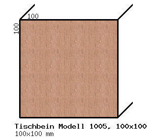quadratisches Tischbein aus Kirschbaum 100x100mm, Modell 1005, 770mm lang