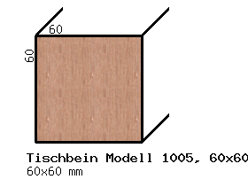 quadratisches Tischbein aus Esche 60x60mm, Modell 1005, 77cm lang