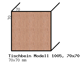 quadratisches Tischbein aus Ahorn 70x70mm, Modell 1005, 77cm lang