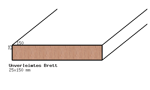 Profilskizze Ahorn-Brett, 25mm stark, 150 mm breit, unverleimt