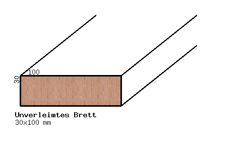 Profilskizze Ahorn-Brett, 30mm stark, 100 mm breit, unverleimt