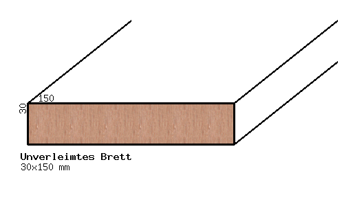 Profilskizze Ahorn-Brett, 30mm stark, 150 mm breit, unverleimt