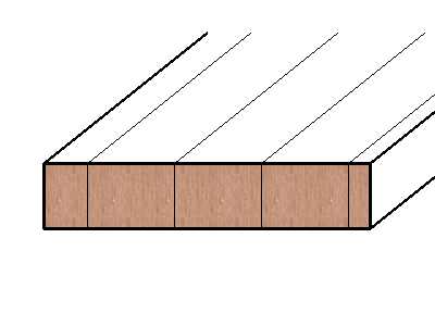 Profilskizze Esche-Brett, 25mm stark, 350 mm breit, aus ca. 7 bis 8 Lamellen verleimt
