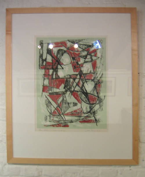 Ahorn-Bilderrahmen mit einem Holzschnitt von Hans-Fischer